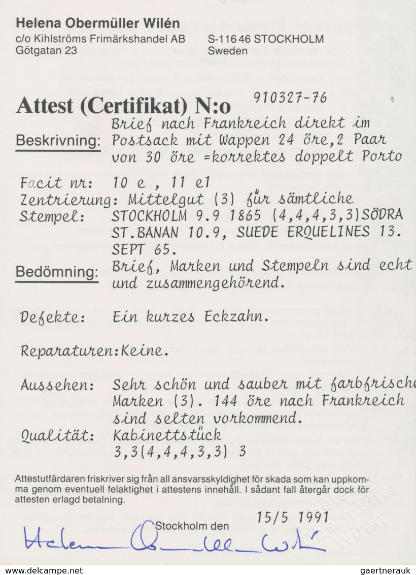 Schweden: 1865 Double Weight Letter From Stockholm To St. Brieuc, France Bearing 'Coat Of Arms' 24ør - Neufs