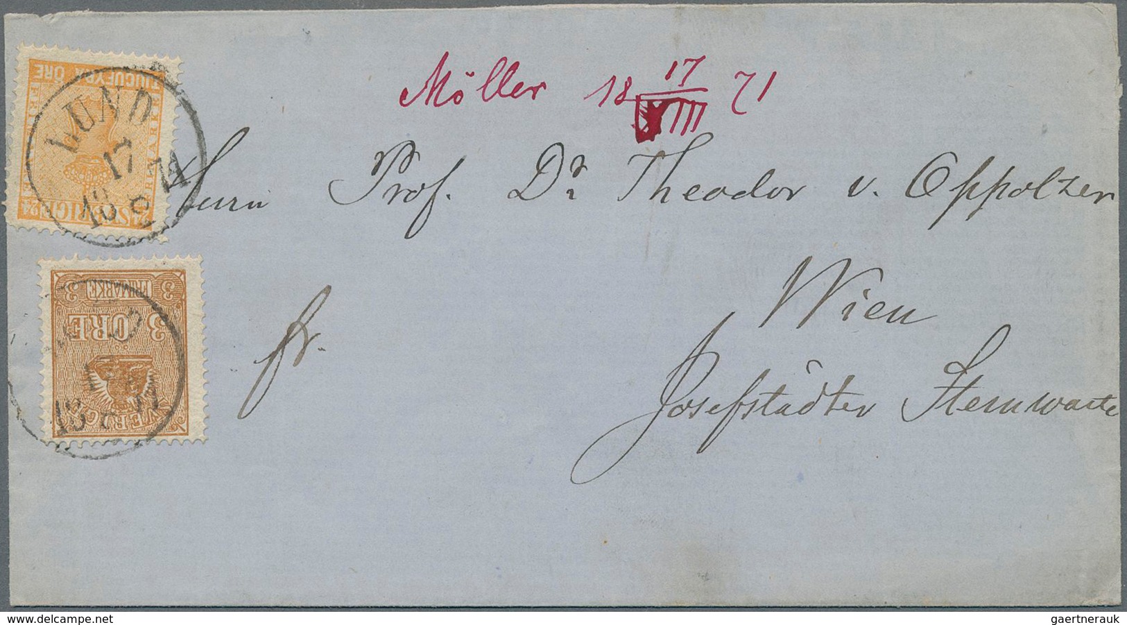 Schweden: 1871 Destination AUSTRIA: Cover From Lund To Vienna Via Malmö, Franked By 1858ff. 24øre Or - Neufs