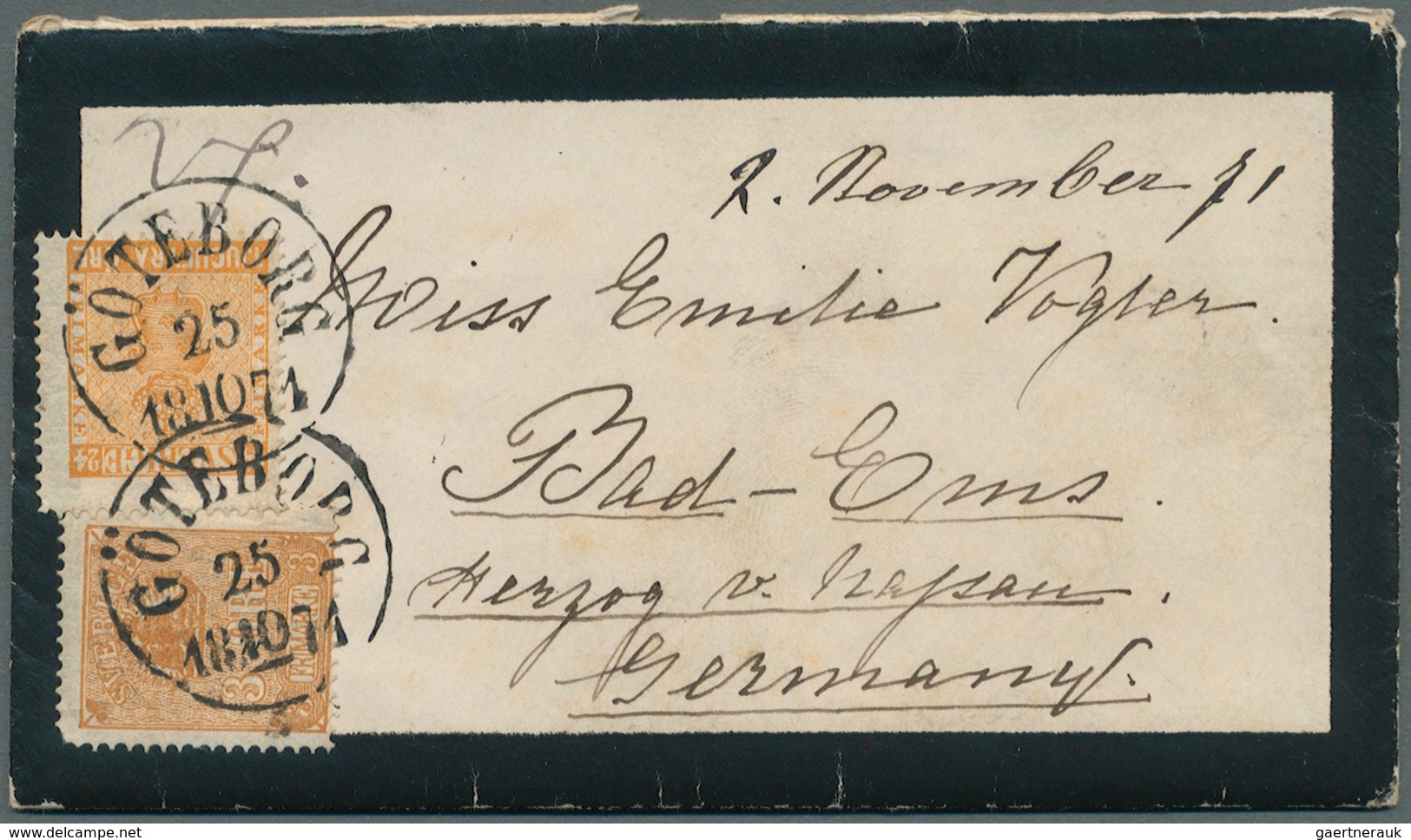 Schweden: 1874. Mourning Envelope (tear In Backflap) With Content Addressed To Germany Hearing Yvert - Unused Stamps