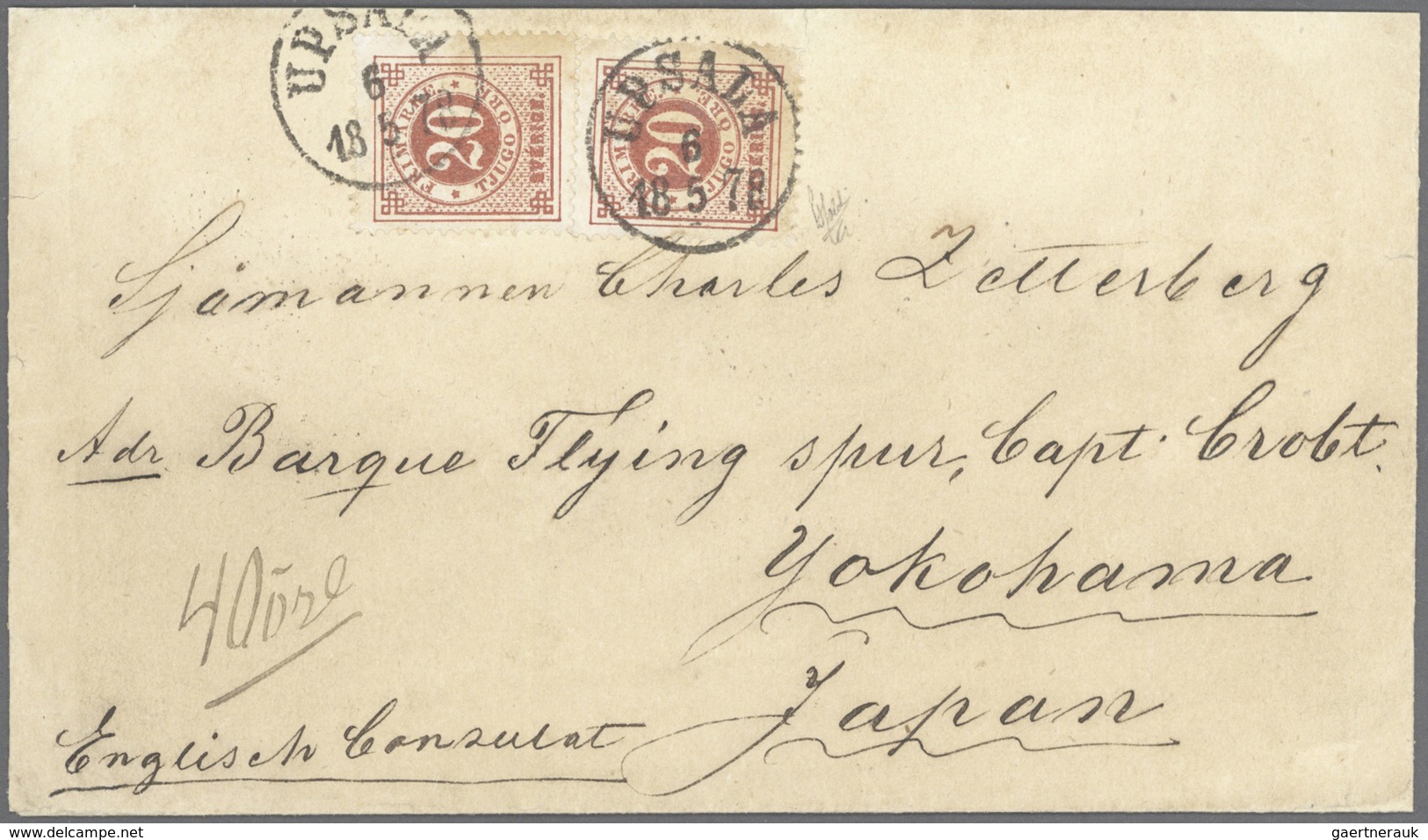 Schweden: 1878 Destination JAPAN: Cover From Upsala To YOKOHAMA Via Hamburg-Frankfurt-München-Verona - Neufs