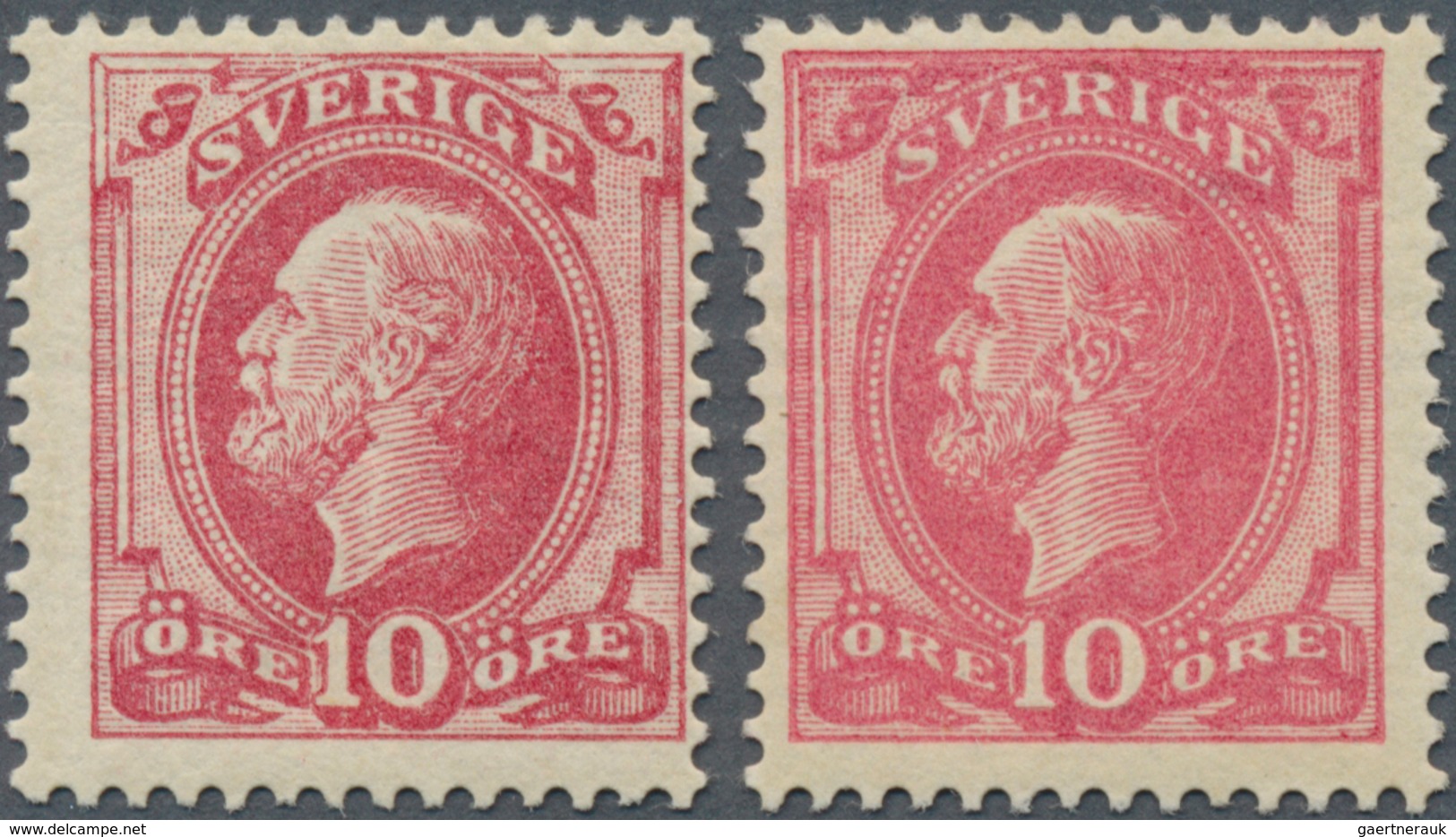 Schweden: 1885 'King Oscar II.' 10c. Carmine, Type I, And 10c. Rose-carmine, Type II, Both Mint Ligh - Unused Stamps