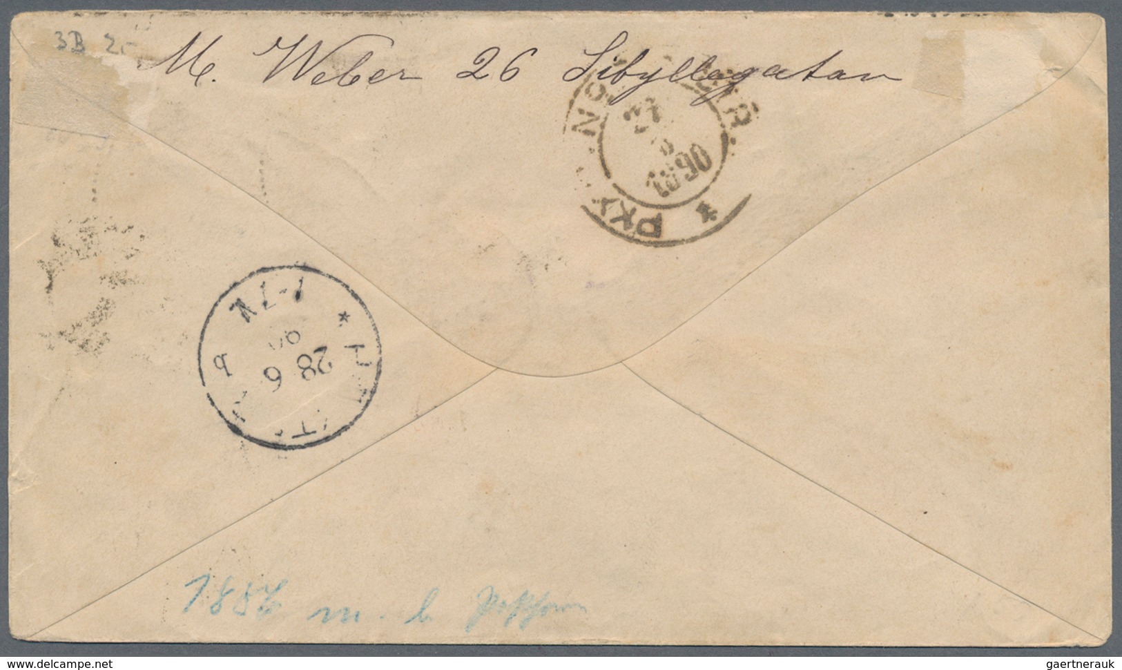 Schweden: 1890. Postal Stationery Envelope 10 øre Rose Upgraded With Yvert 36, 3 øre Brown (pair), Y - Unused Stamps
