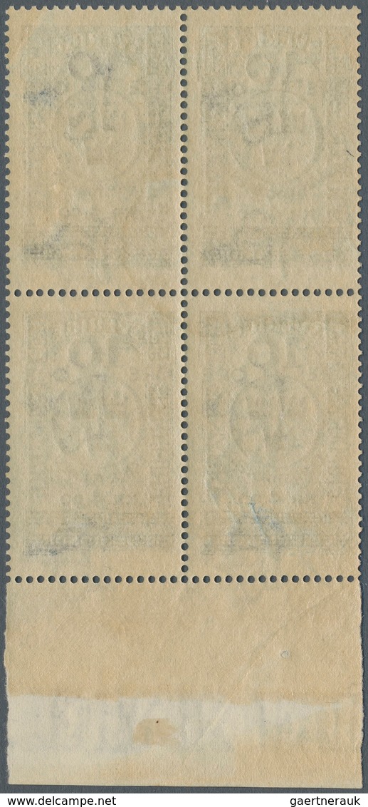 Schweden: 1916, Landsturmmarke 10 Öre + 4.90 Kr. On 5 Kr. Blue, In Mint Block Of Four, Fold Remainde - Unused Stamps