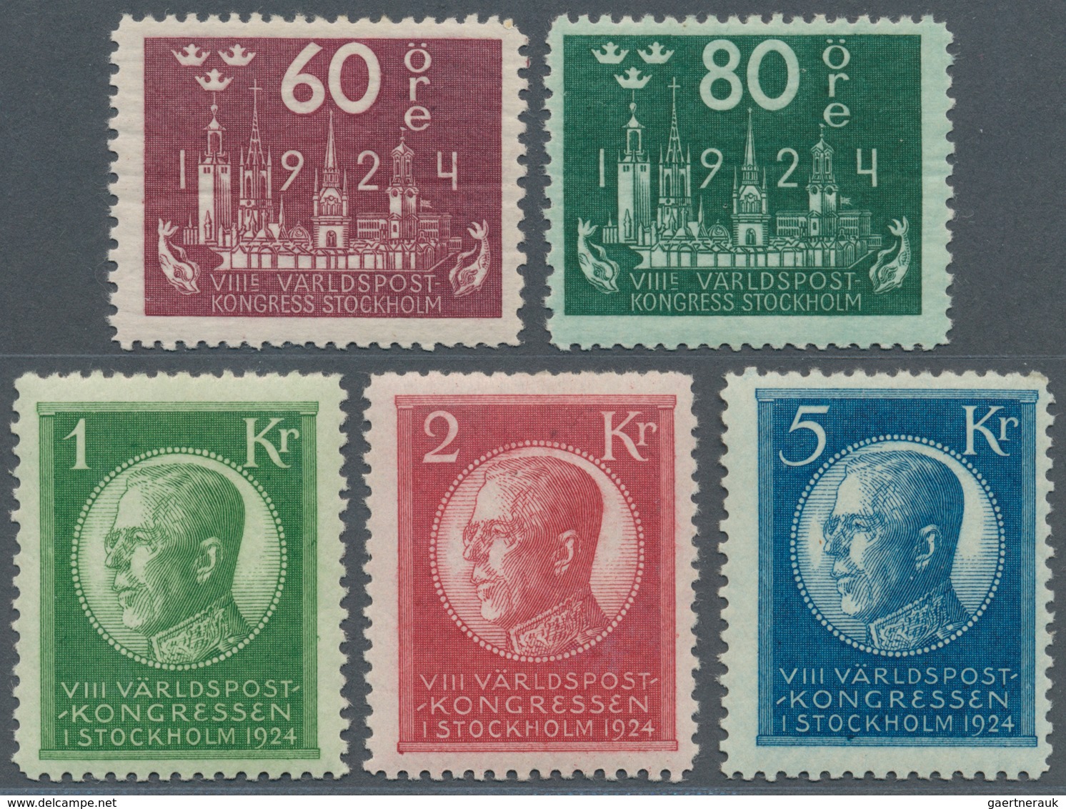 Schweden: 1924, Weltpostkongreß In Stockholm 60 Öre Bis 5 Kr. Postfrisch Und Sign. Bzw. FA Raybaudi - Unused Stamps