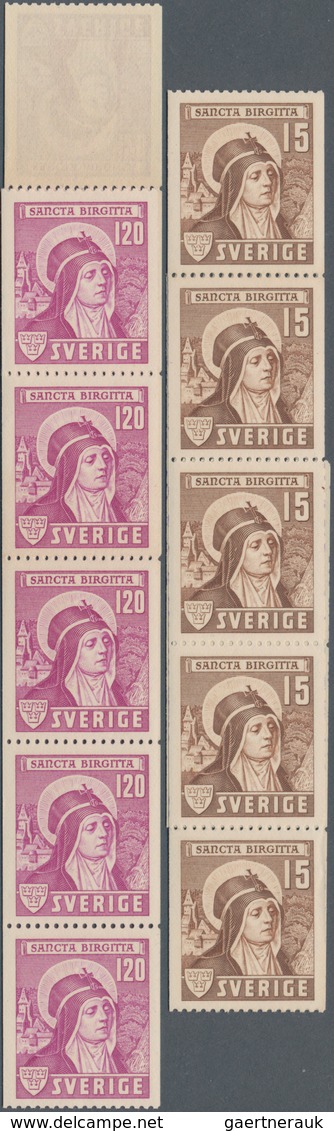 Schweden: 1941, Saint Birgitta, Two Values Each In Folded Strip Of 15, Mint. - Unused Stamps