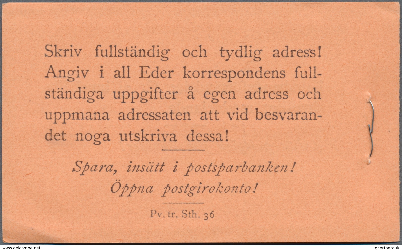 Schweden - Markenheftchen: 1936, Gustaf V Left Profile, Complete Stamp Booklet ‚Pris 3 Kronor.‘ Bear - 1951-80
