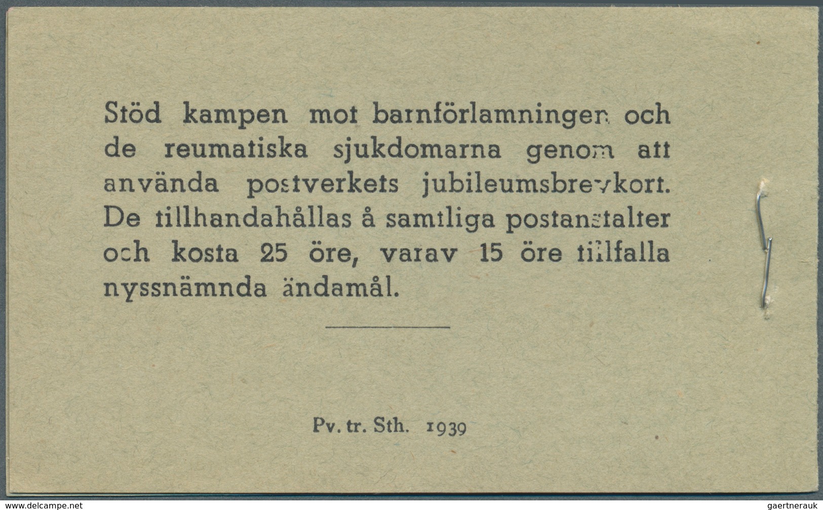 Schweden - Markenheftchen: 1939, Per Henrik Ling, Complete Stamp Booklet ‚Pris 1 Krona‘ Bearing 20 S - 1951-80