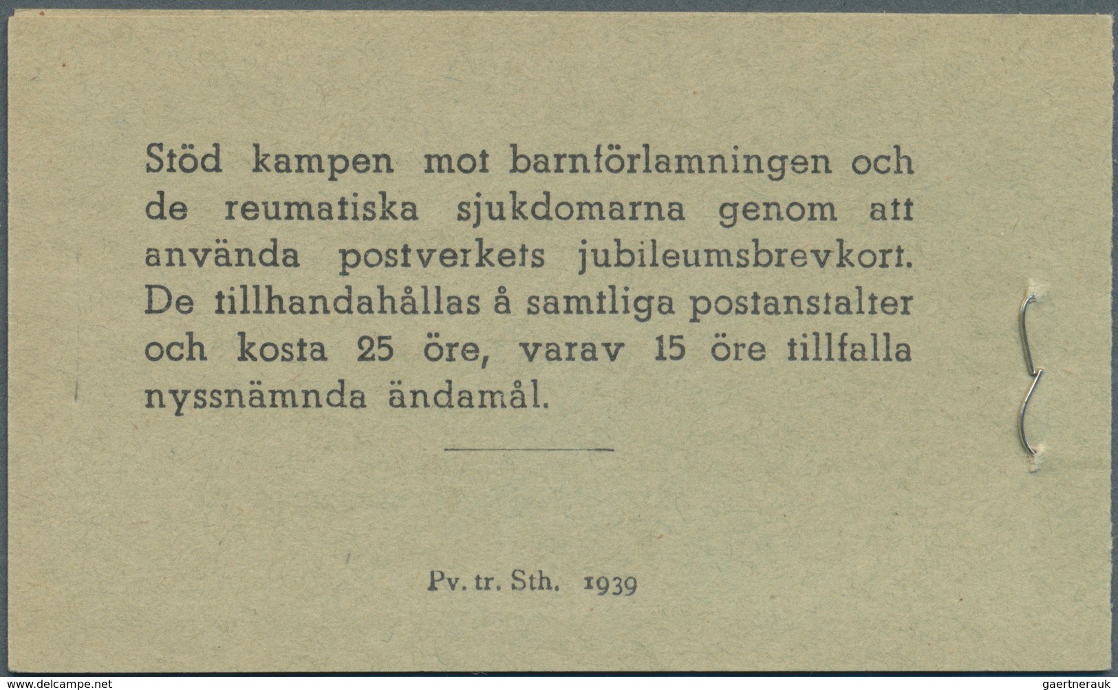 Schweden - Markenheftchen: 1939, Per Henrik Ling, Complete Stamp Booklet ‚Pris 1 Krona‘ Bearing 20 S - 1951-80