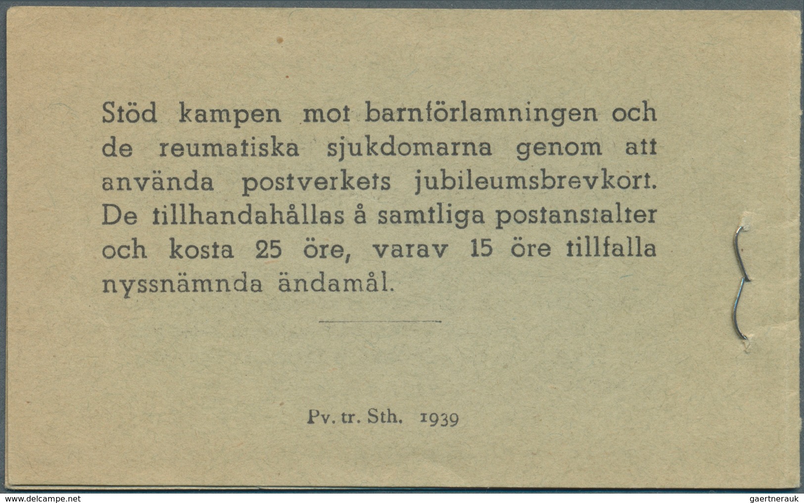 Schweden - Markenheftchen: 1939, Per Henrik Ling, Complete Stamp Booklet ‚Pris 1 Krona‘ Bearing 20 S - 1951-80