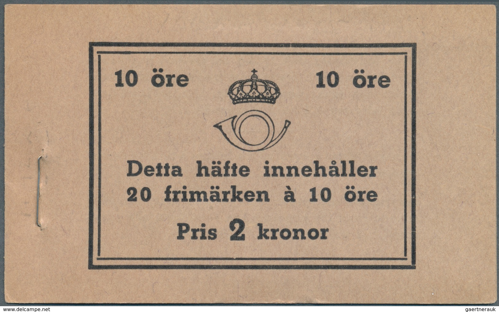 Schweden - Markenheftchen: 1939, Gustaf V Right Profile Type II, Complete Stamp Booklet ‚Pris 2 Kron - 1951-80