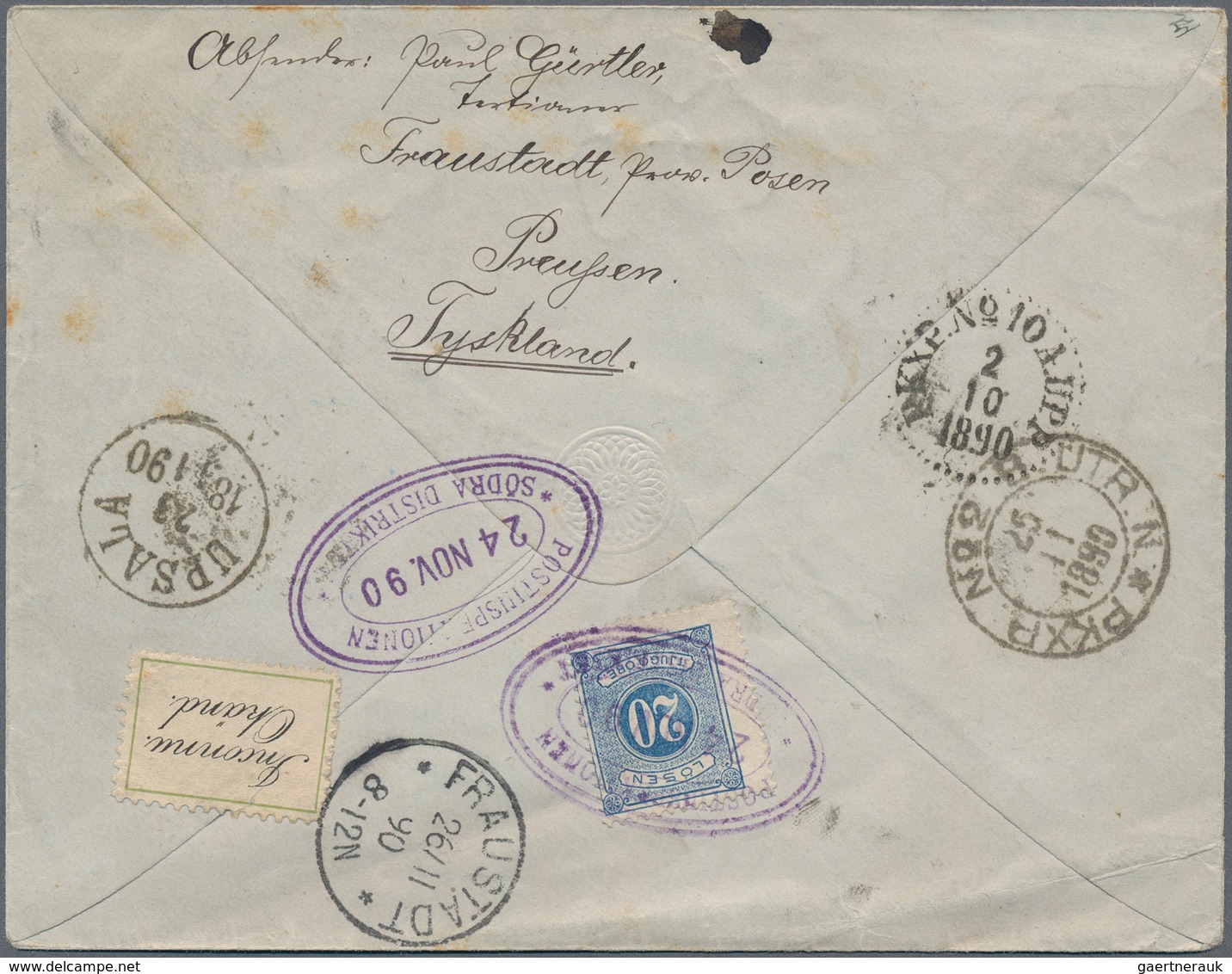 Schweden - Portomarken: 1890 (Sept 30): Germany 10 Pf. Carmine Postal Stationery Envelope Cancelled - Postage Due