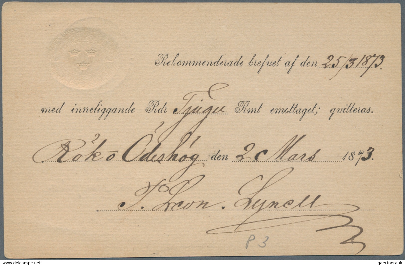 Schweden - Ganzsachen: 1873, Ganzsachenkarte 12 Öre Blau Mit Zudruck "G.W. Schröder" Nach Göteburg ( - Postal Stationery