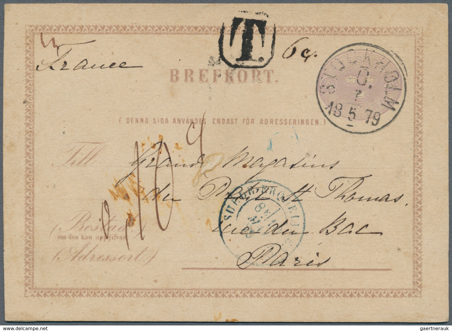 Schweden - Ganzsachen: 1879, Postal Stationery 'Brefkort' 3 Ore Violet Cancelled By Stockholm Date S - Entiers Postaux