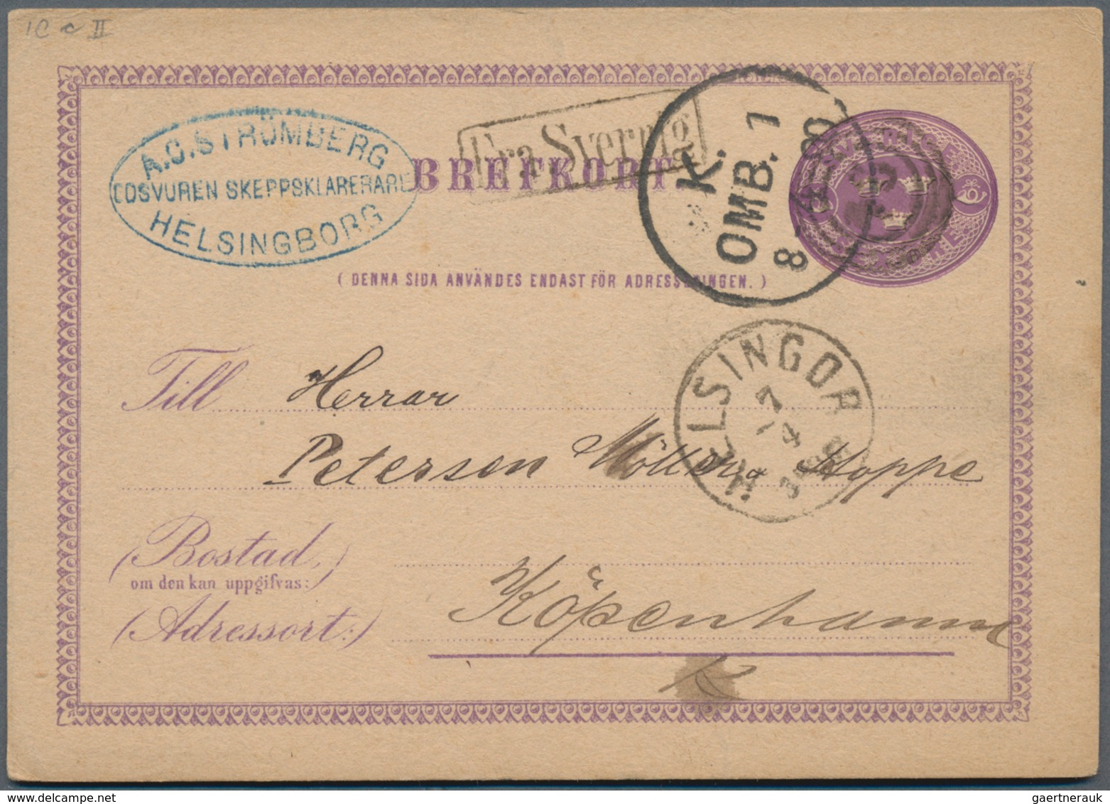 Schweden - Ganzsachen: 1880, Two Stationery Question-cards 6 Ö Violet To Kobenhavn, One From "HELSIN - Entiers Postaux