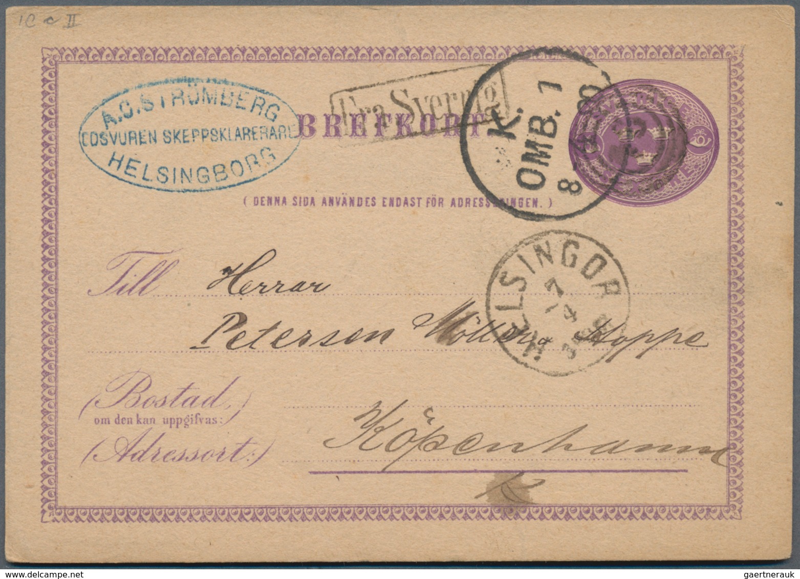 Schweden - Ganzsachen: 1880, Two Stationery Question-cards 6 Ö Violet To Kobenhavn, One From "HELSIN - Postal Stationery