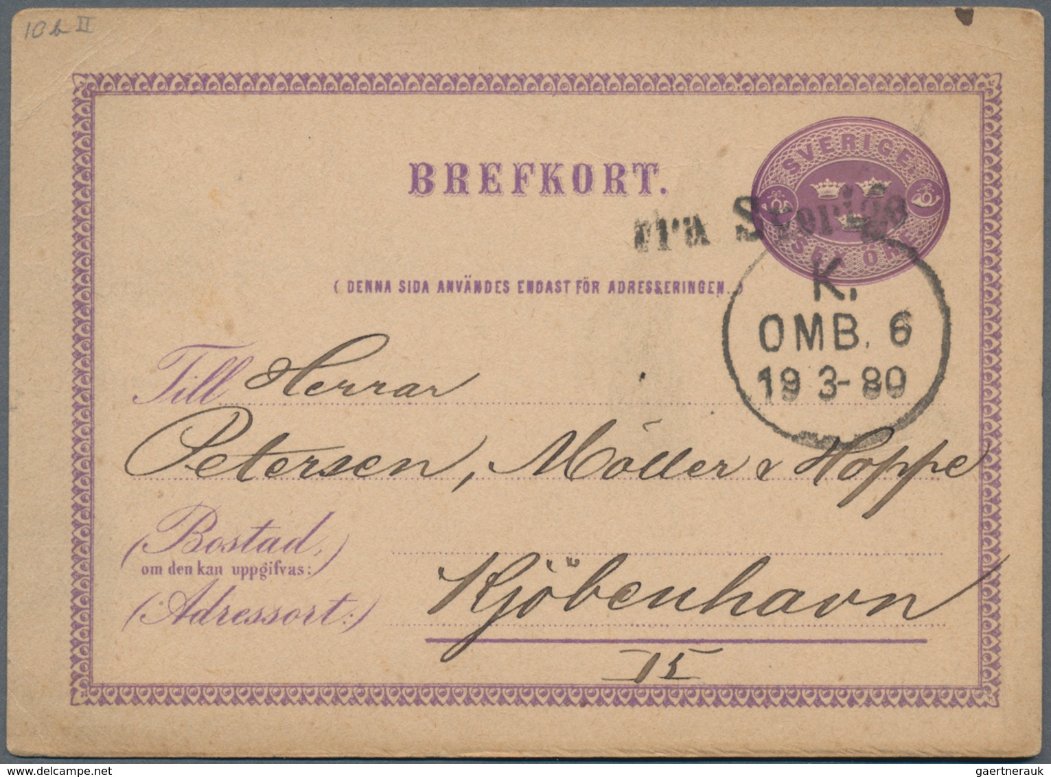 Schweden - Ganzsachen: 1880, Two Stationery Question-cards 6 Ö Violet To Kobenhavn, One From "HELSIN - Entiers Postaux