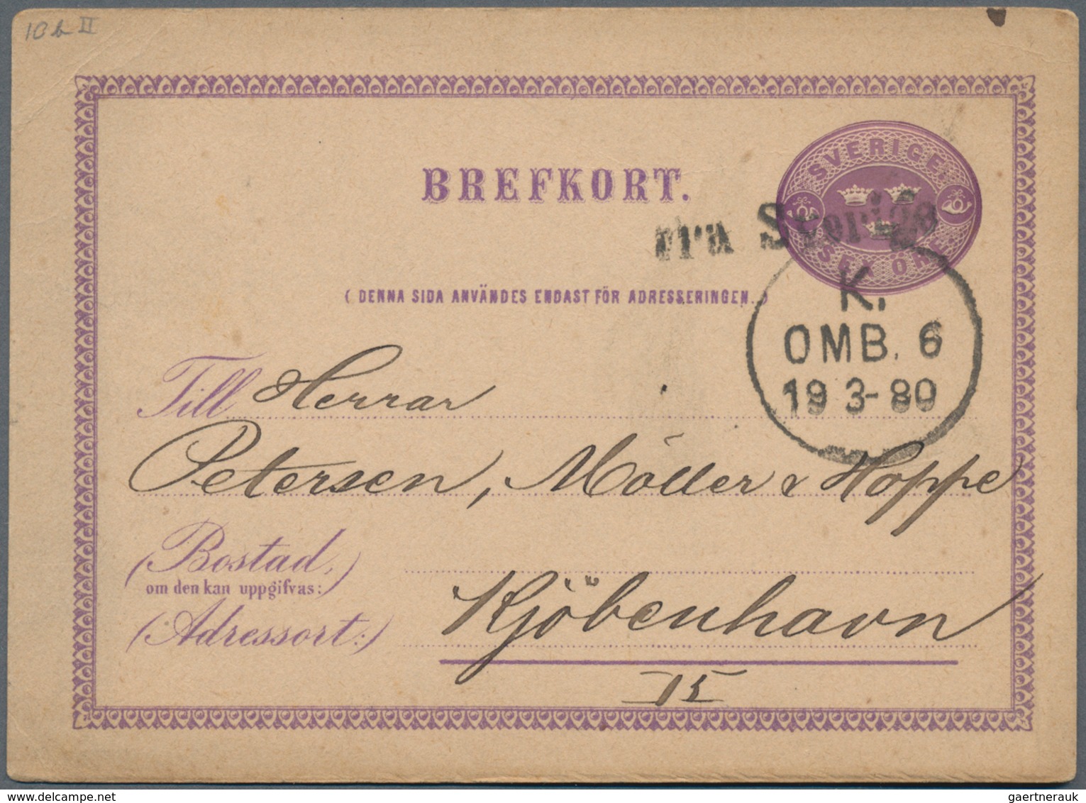 Schweden - Ganzsachen: 1880, Two Stationery Question-cards 6 Ö Violet To Kobenhavn, One From "HELSIN - Postal Stationery