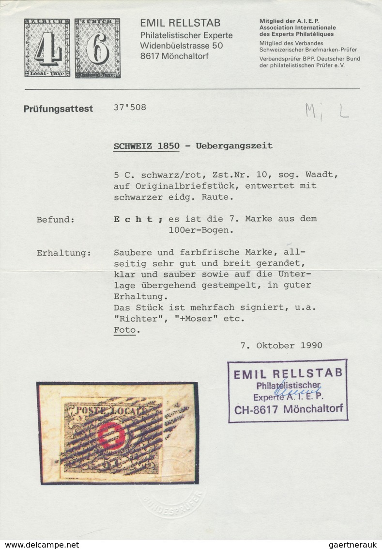 Schweiz: 1850, 5 C. "WAAD" (Mi.Nr. 2), Breitrandiges Kabinettstück Auf Briefstück Mit Dekorativer Ei - Neufs