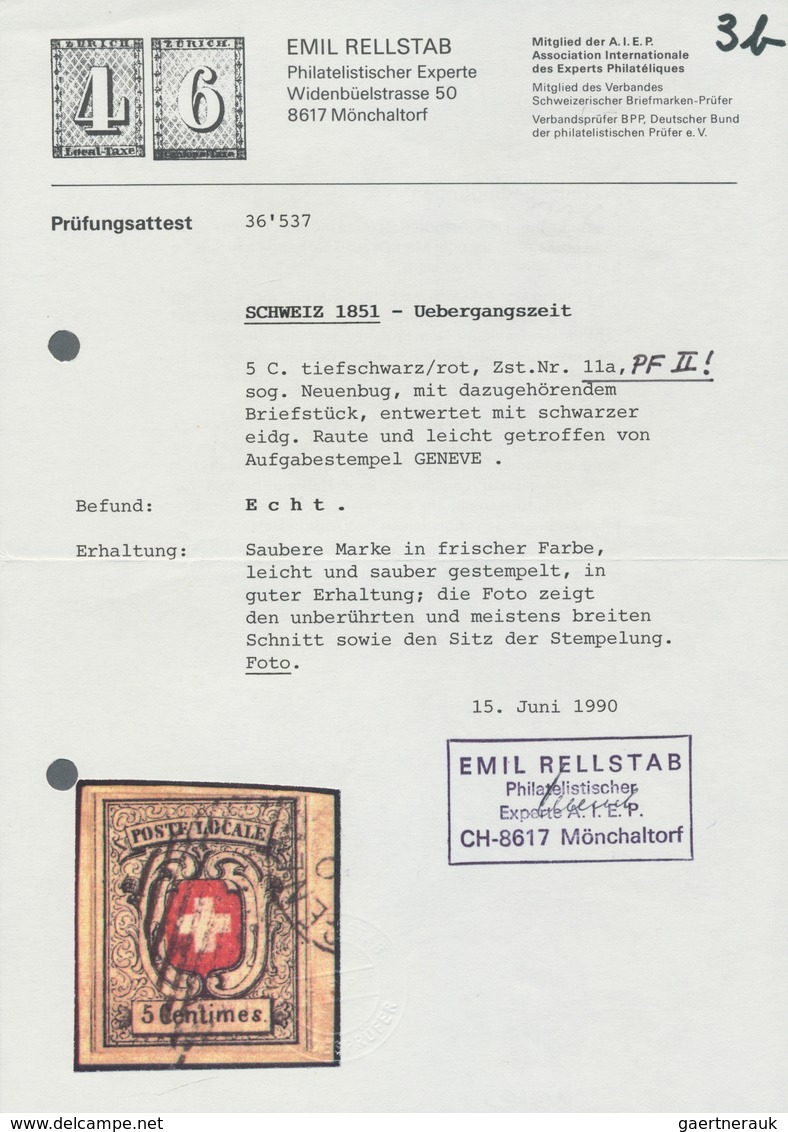 Schweiz: 1851, 5 C. "Neuenburg" (Mi.Nr. 3 II), Voll- Bis Meist Breitrandiges Kab.Stück Mit Der Abart - Unused Stamps