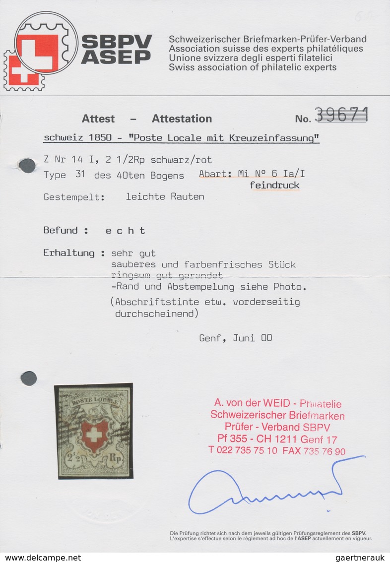 Schweiz: 1850. "Poste Locale Mit Kreuzeinfassung", 2 1/2 Rp Schwarz/rot, Type 31 Des 40ten Bogens, M - Ungebraucht