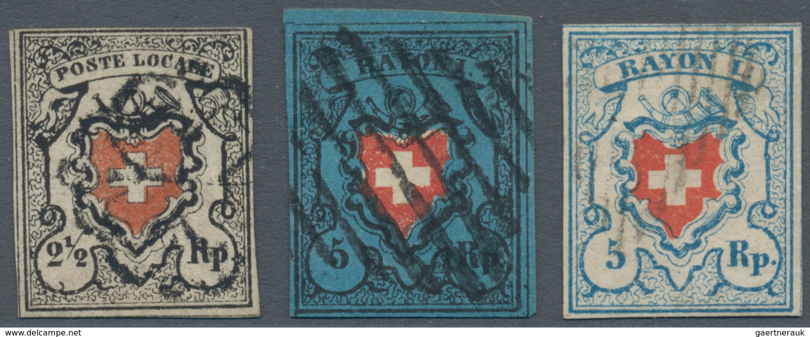 Schweiz: 1850 Poste Locale 2½ Rp. Tiefschwarz/rot Mit Kreuzeinfassung, Type 25, Entwertet Mit Schwar - Neufs