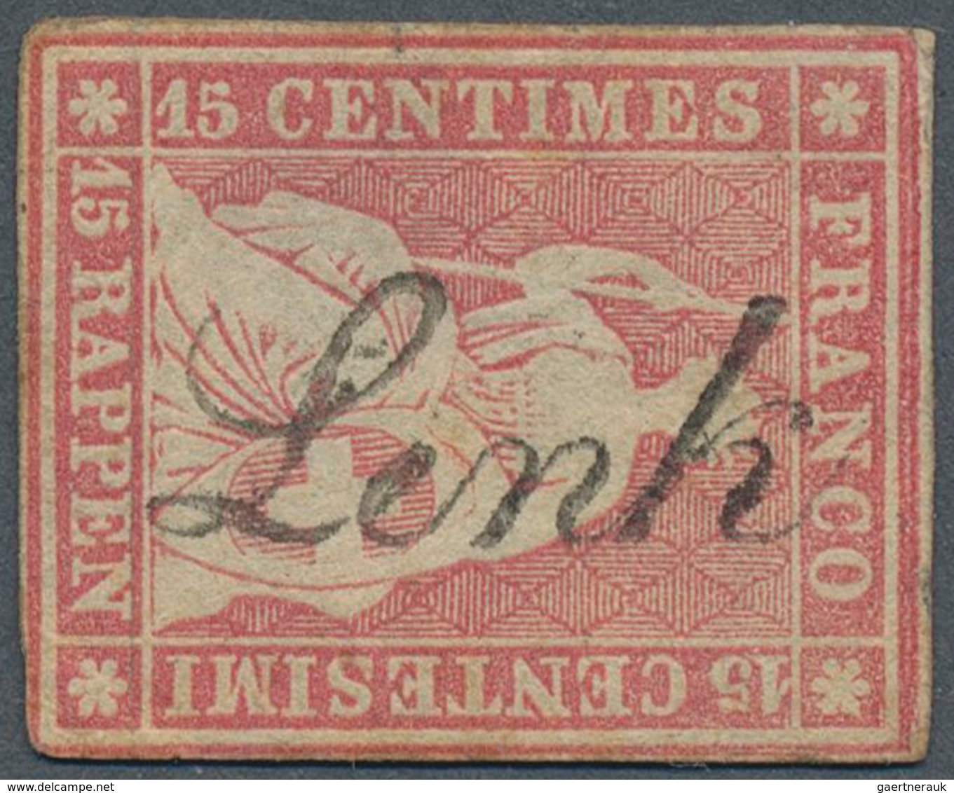 Schweiz: 1855, Strubel 15 Rappen Früher Berner Druck Karminrosa Mit Zentrischem Schreib-L1 "Lenk" Gl - Neufs