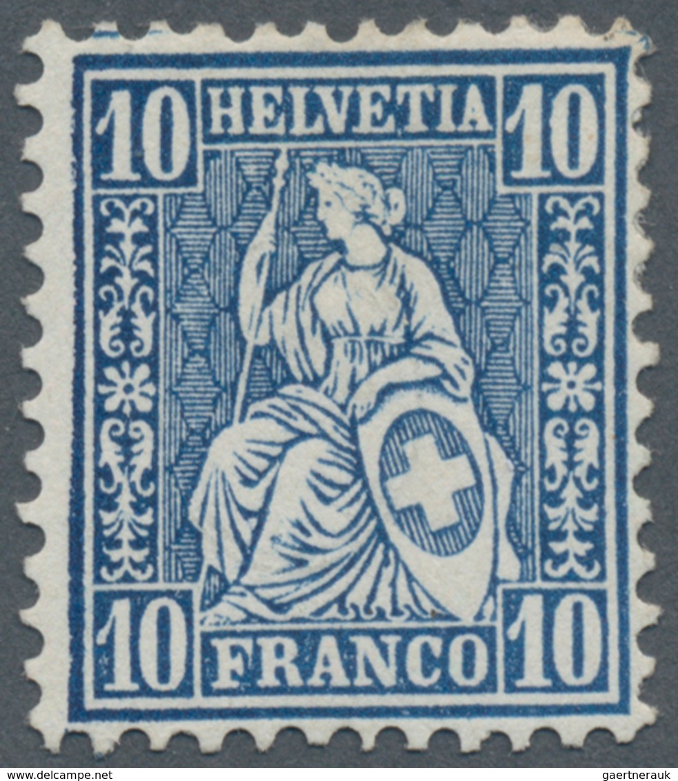 Schweiz: 1862. 10 Rp Blau, "Sitzende Helvetia", Gut Gezähnt Und Sauberer Falz, Signiert Guinand. - Ungebraucht