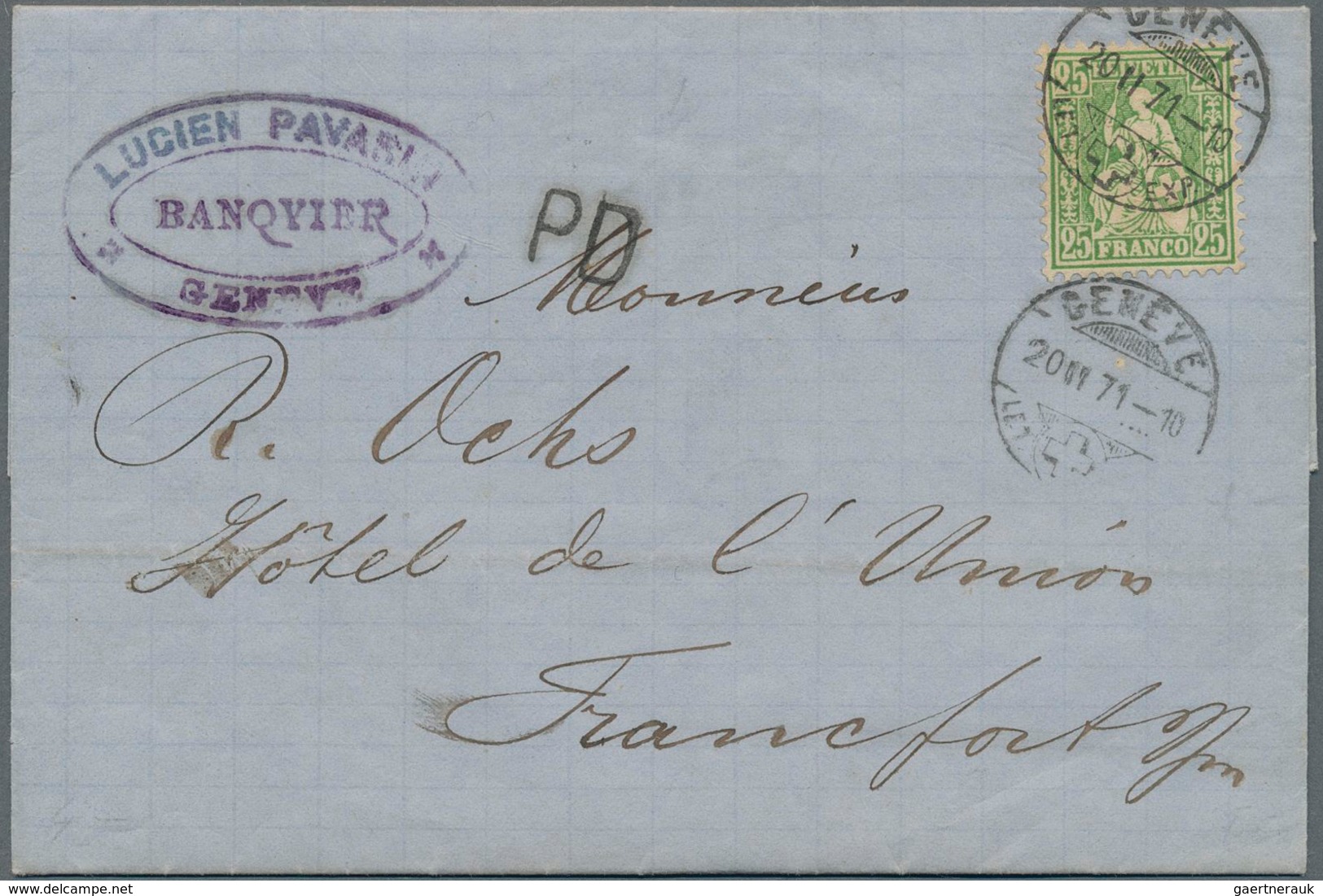 Schweiz: 1871, Postsperre: 25 C Grün "Stehende Helvetia" Als Portogerechte Einzelfrankatur Auf Kompl - Ungebraucht