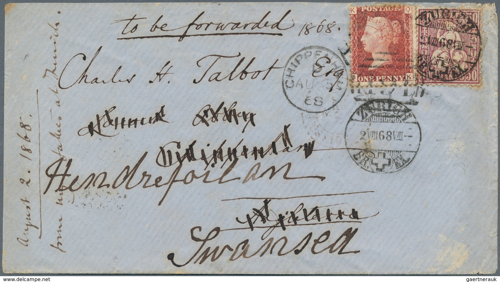 Schweiz: 1868, LÄNDER-MISCHFRANKATUR SCHWEIZ-GROSSBRITANIEN: 50 Rp. Dunkelpurpurlila Auf Couvert (re - Ungebraucht