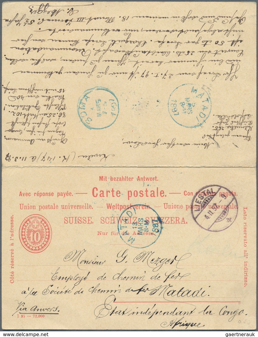 Schweiz - Ganzsachen: 1892, Schweiz Doppel-GA-Karte 10 Rp Von "LIESTAL 4 II 97" An Die Societe De Ch - Entiers Postaux