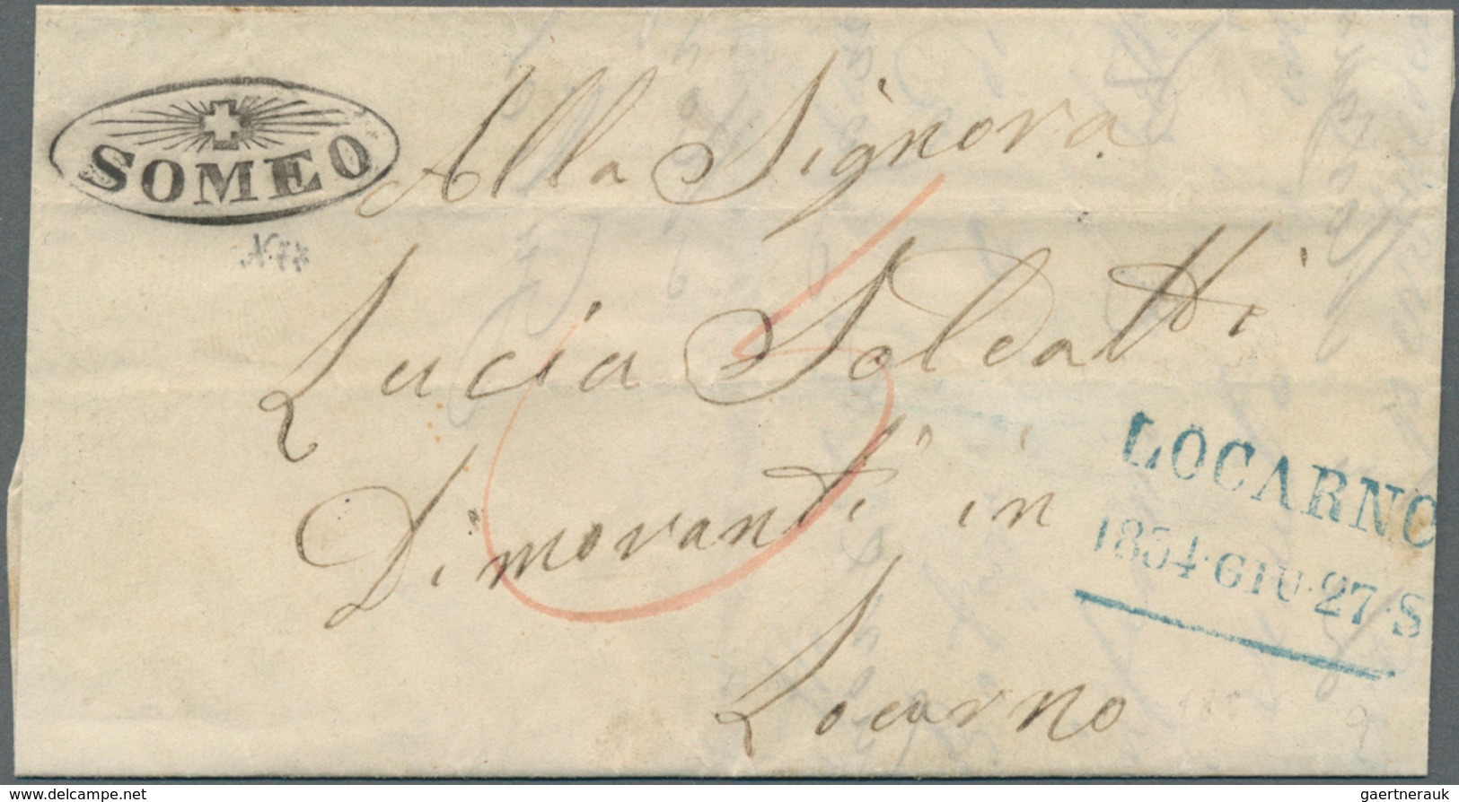 Schweiz - Stempel: 1854, SOMEO, Seltener Tessiner Strahlenstempel Klar Auf Kleinem Portobrief Nach L - Postmark Collection