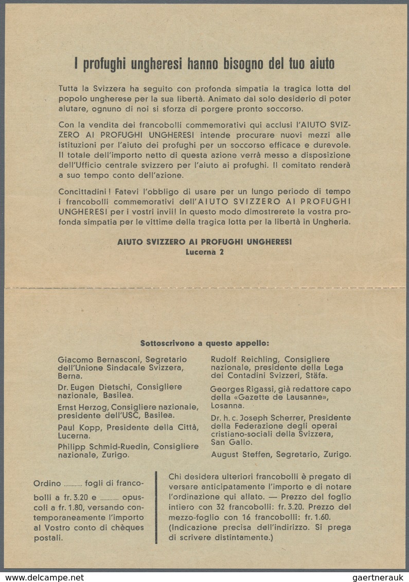 Schweiz - Besonderheiten: 1956, Vignetten "Das Schweizer Volk Hilft Den Ungarn-Flüchtlingen" Im 32-e - Other & Unclassified