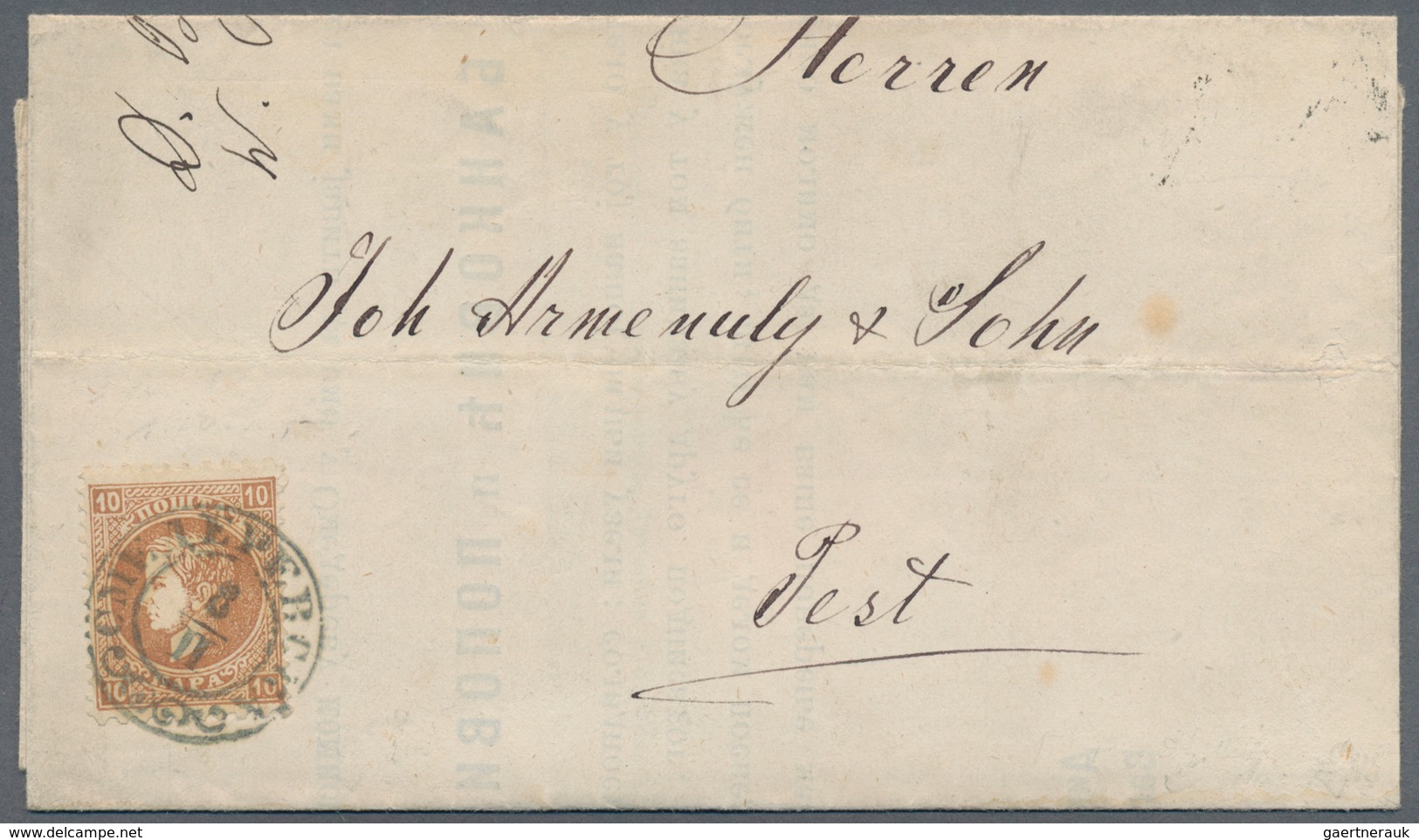 Serbien: 1872, 10pa. Brown, Perf. 9½:12, Single Franking On Lettersheet From "SMEDEROVO 8/2" To Pest - Serbie