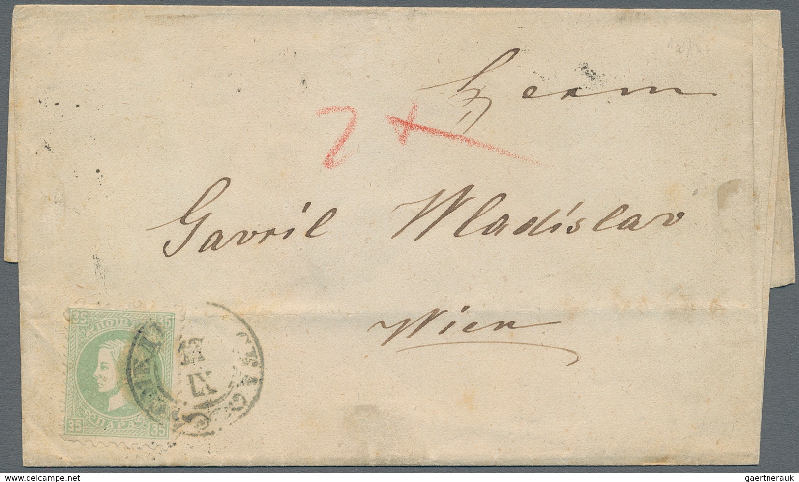 Serbien: 1872. Outer Letter Sheet To An Address In Austria, Corectly Franked With 35 P Green, Perf L - Serbie