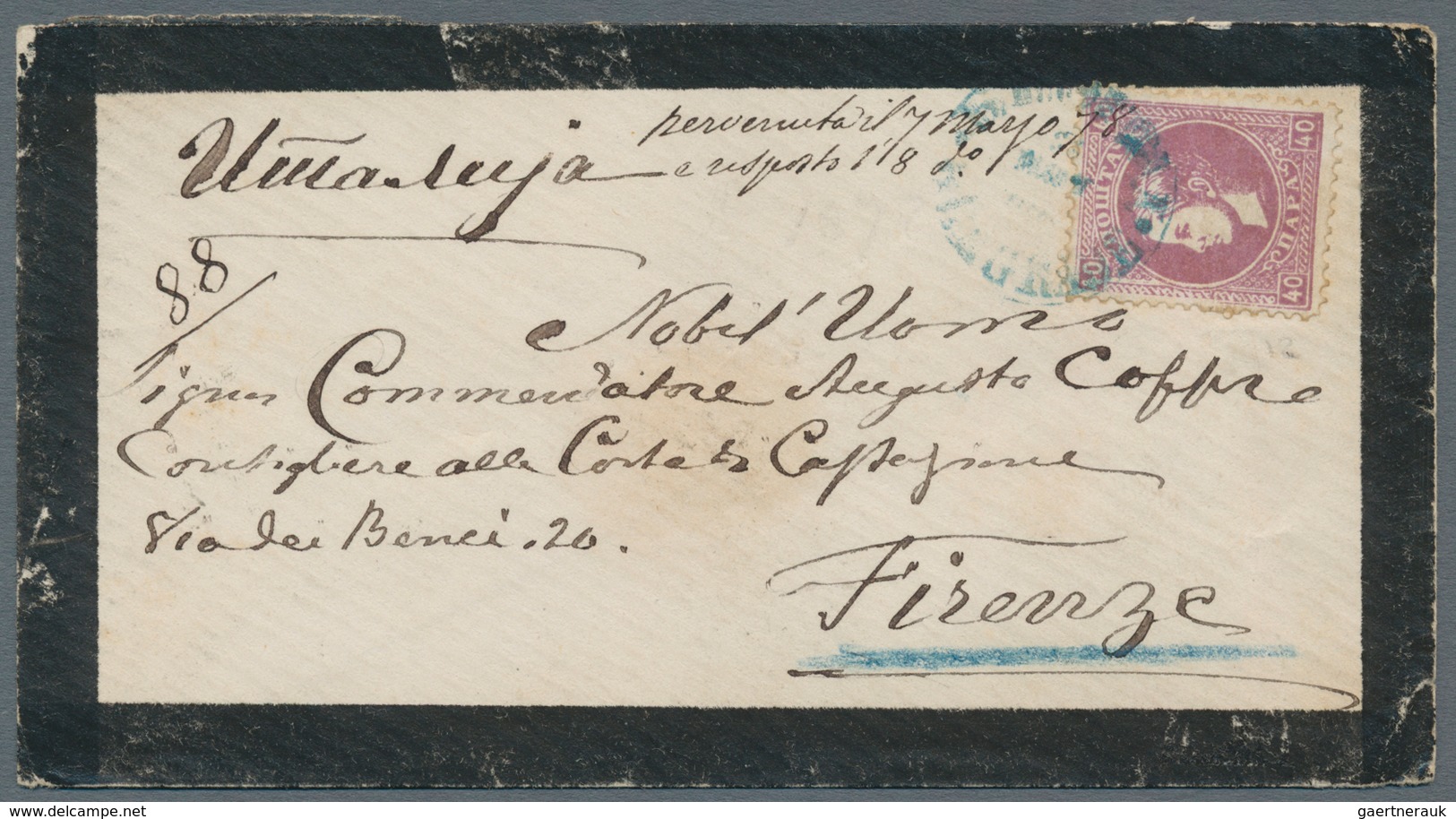 Serbien: 1878, 40pa. Mauve, Perf. 12, Single Franking On Mourning Cover From Belgrad (blue C.d.s.) T - Serbie