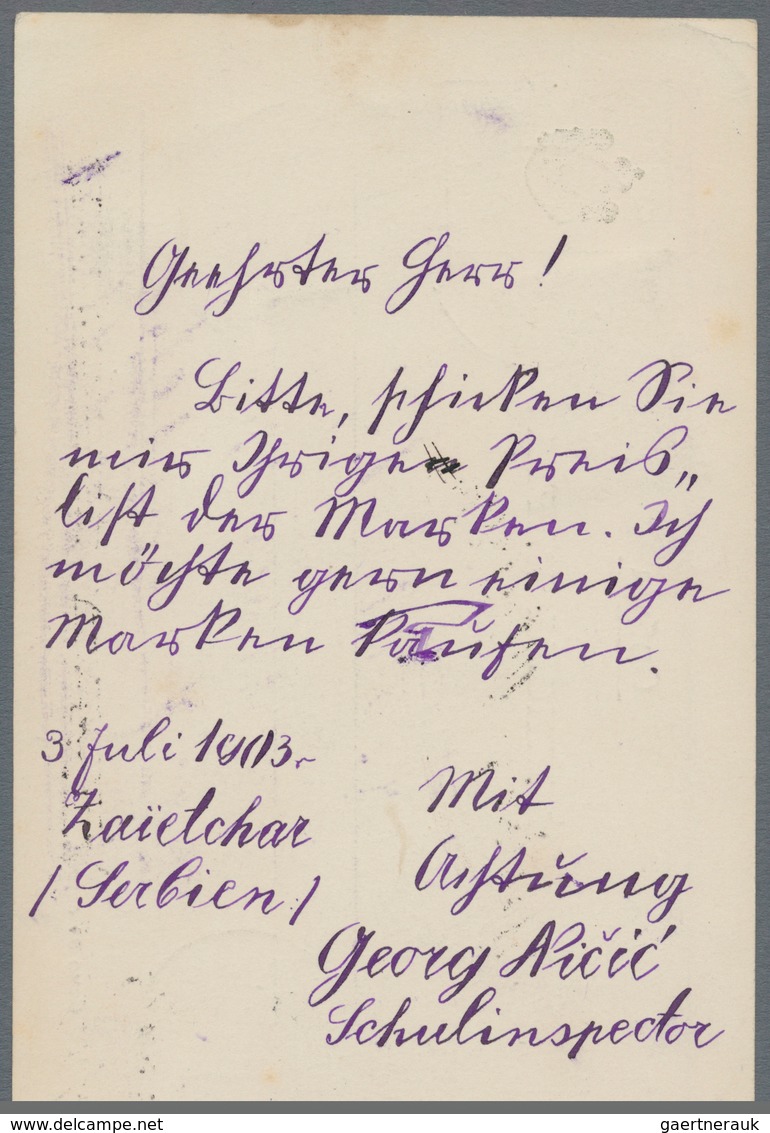 Serbien - Ganzsachen: 1903/1904, Mourning Issue, Group Of Three Uprated Stationery Cards 5pa. Green - Serbie