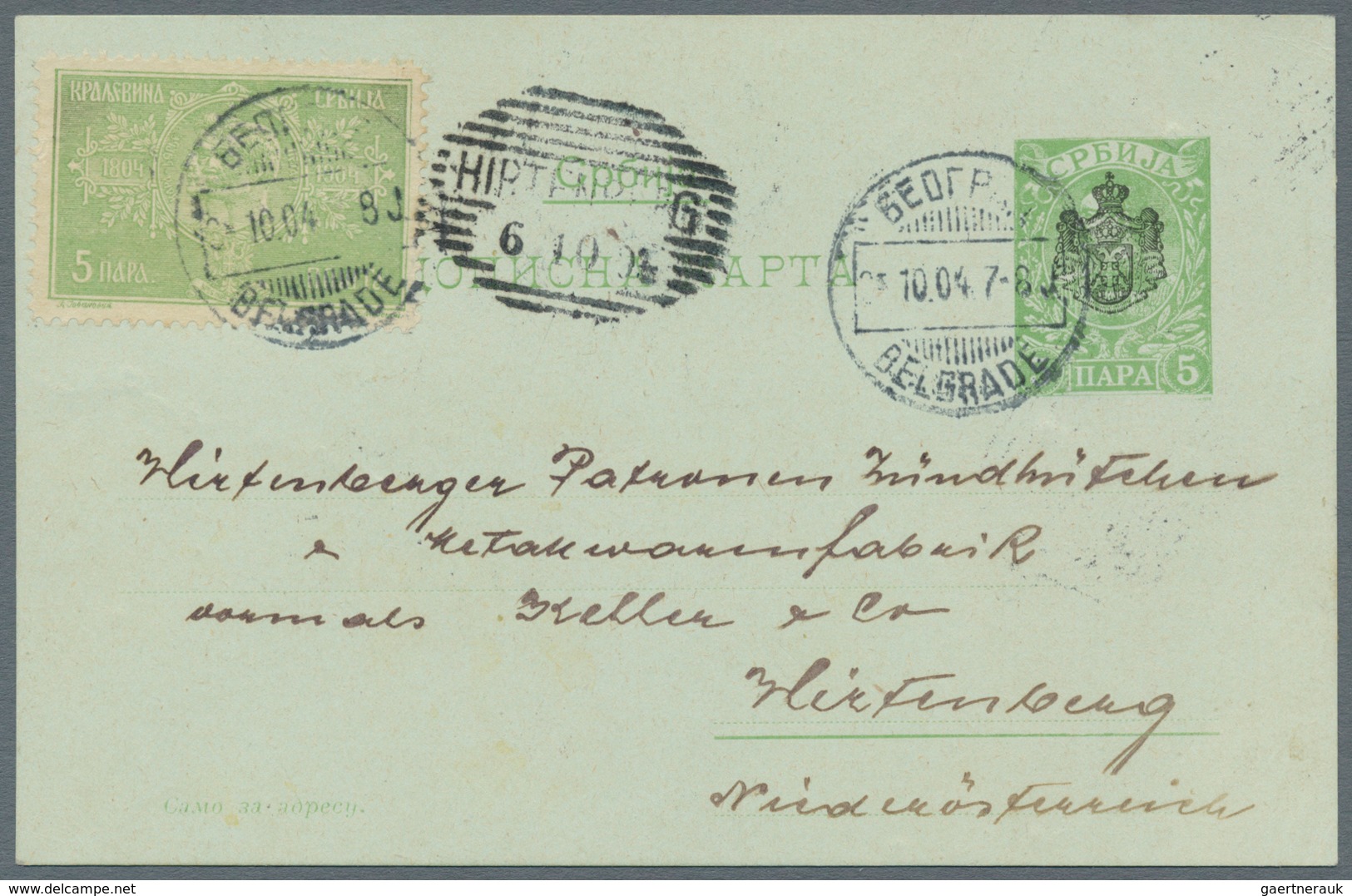 Serbien - Ganzsachen: 1903/1904, Mourning Issue, Group Of Three Uprated Stationery Cards 5pa. Green - Serbie