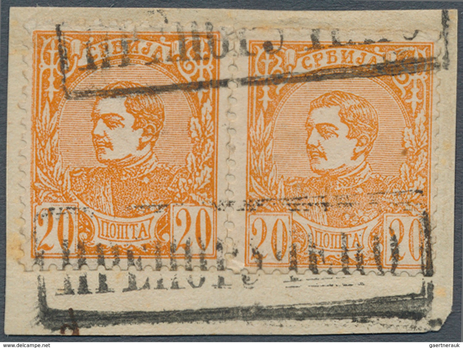 Serbien - Stempel: 1880, 20pa. Orange Horizontal Pair On Piece Oblit. By Boxed "PREPORUCENO" (regist - Serbien