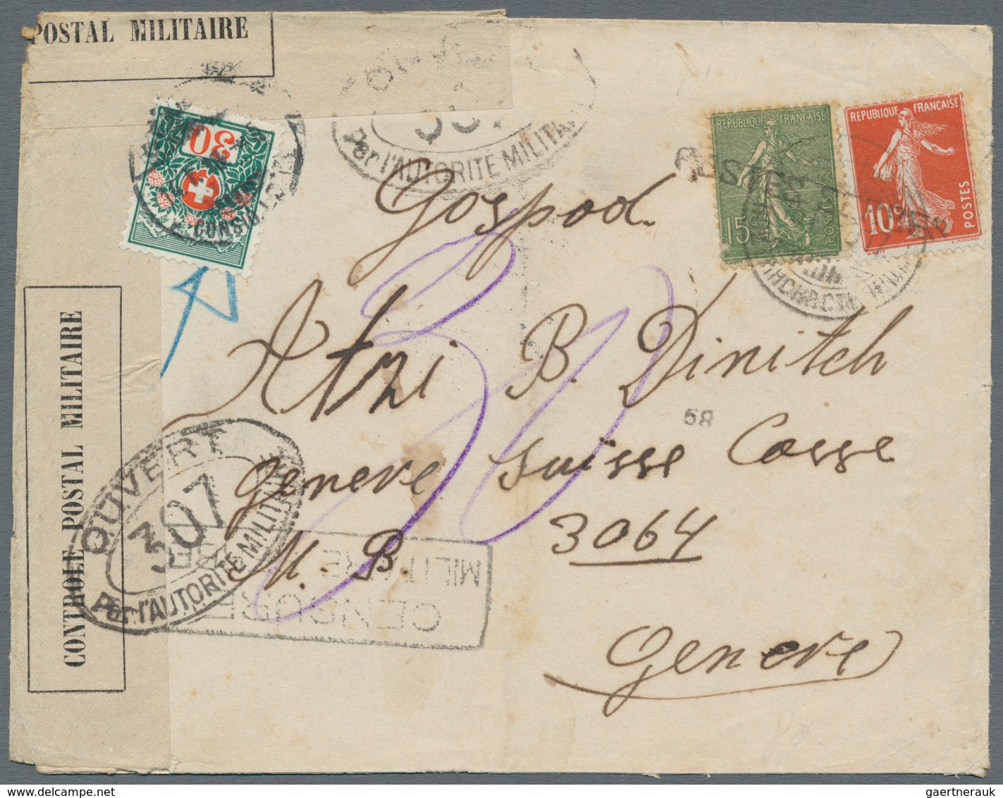 Serbien - Besonderheiten: 1917/1918, Serbian P.O. Corfu, 10c. And 15c. Semeuse On Cover 10.12.1917 T - Serbie