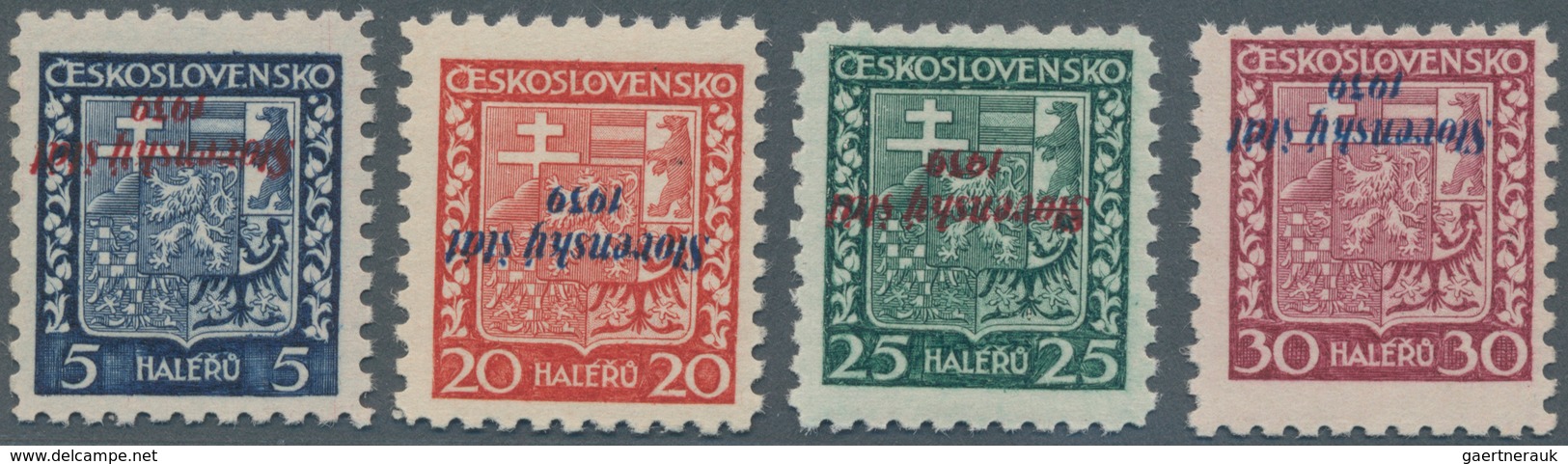 Slowakei: 1939. 5 H, 20 H, 25 H And 30 H, Each With Inverted Overprint In Black Resp. Red. All Value - Unused Stamps