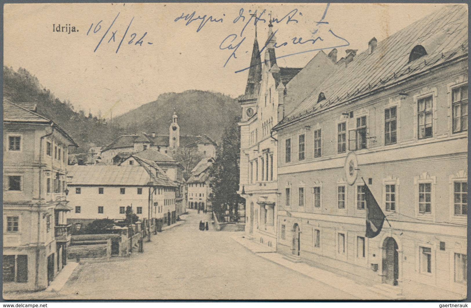 Slowenien: Idrija, 1923, Italy 5 C., 10 C. Tied Apted "IDRIJA 16 X 24" To Ppc "Idrija." To Adjutant - Slovénie