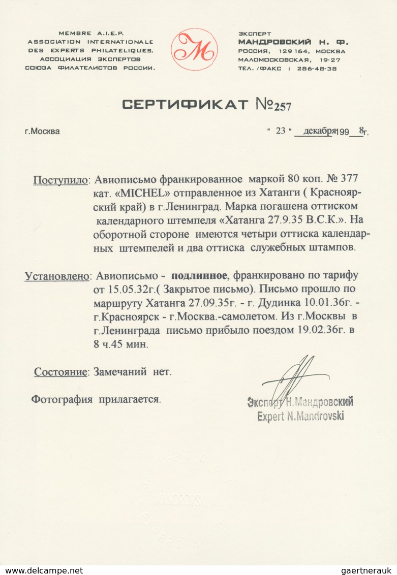 Sowjetunion: 1935 (27.09), LUFTPOST Von X A T A N G A B. Wegen Fehlender R-Zettel Handschriftlich Re - Briefe U. Dokumente