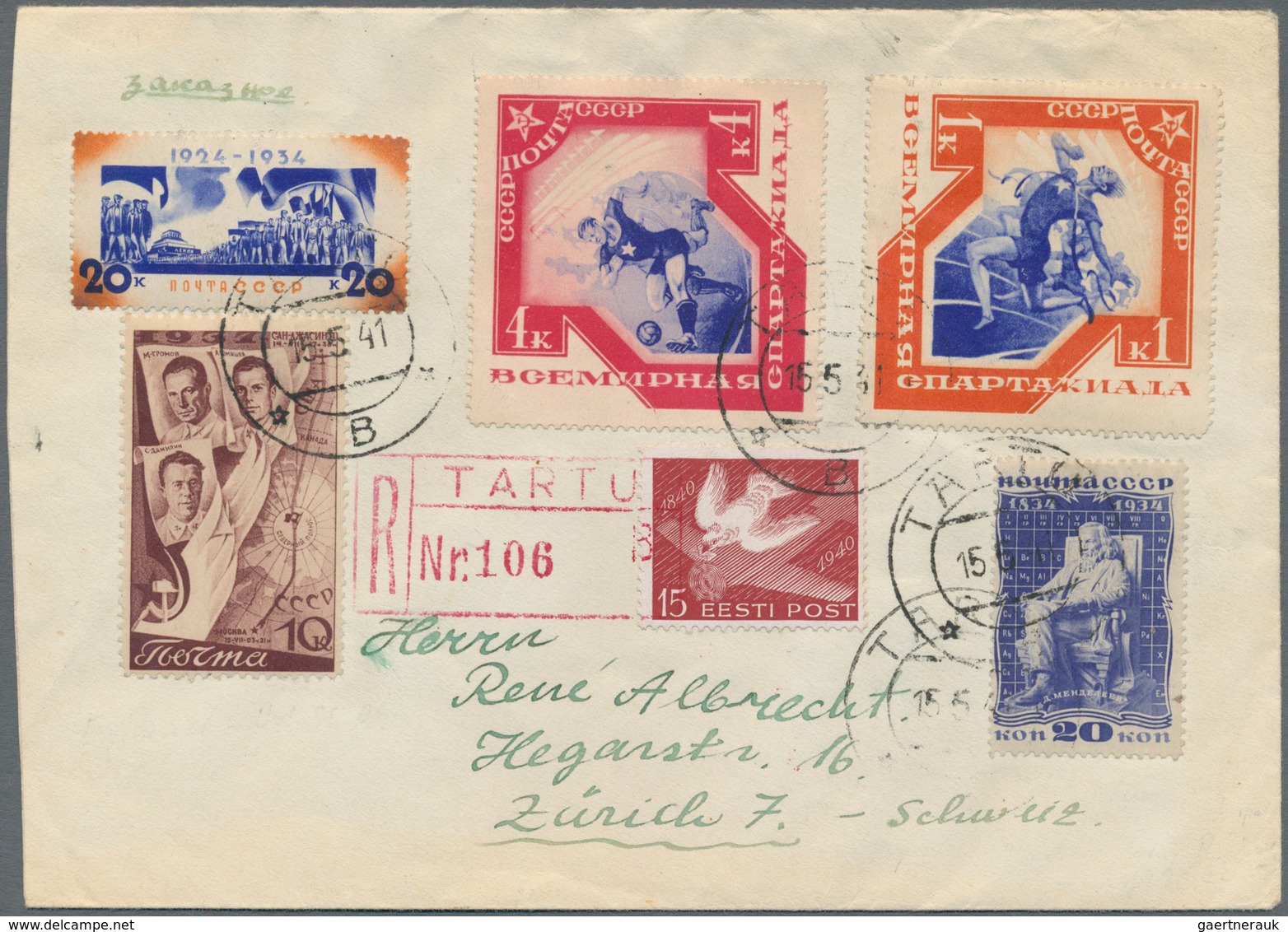 Sowjetunion: 1941, Estonian SSR, Attractive Franking Of Eight Values On Front/on Reverse In Combinat - Lettres & Documents