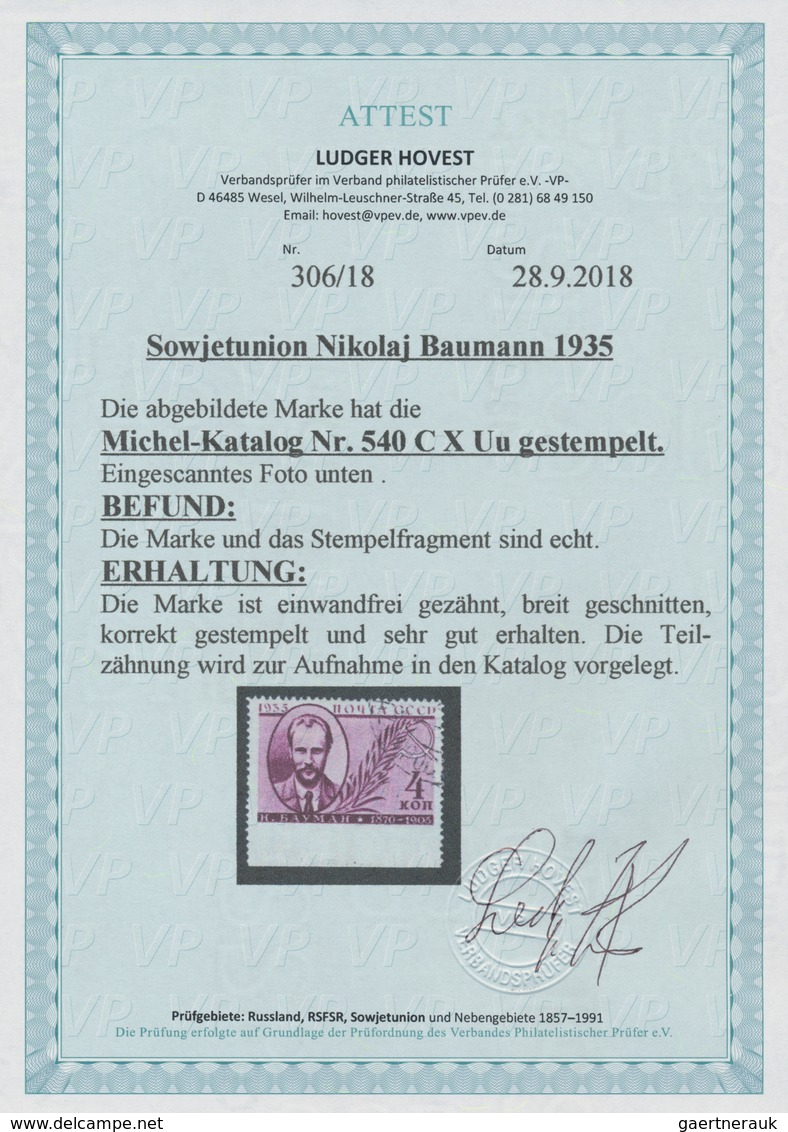 Sowjetunion: 1935, Nikolaj Baumann 4kop. Lilac, Bottom Marginal Copy IMPERFORATE AT BASE, Neatly Can - Lettres & Documents