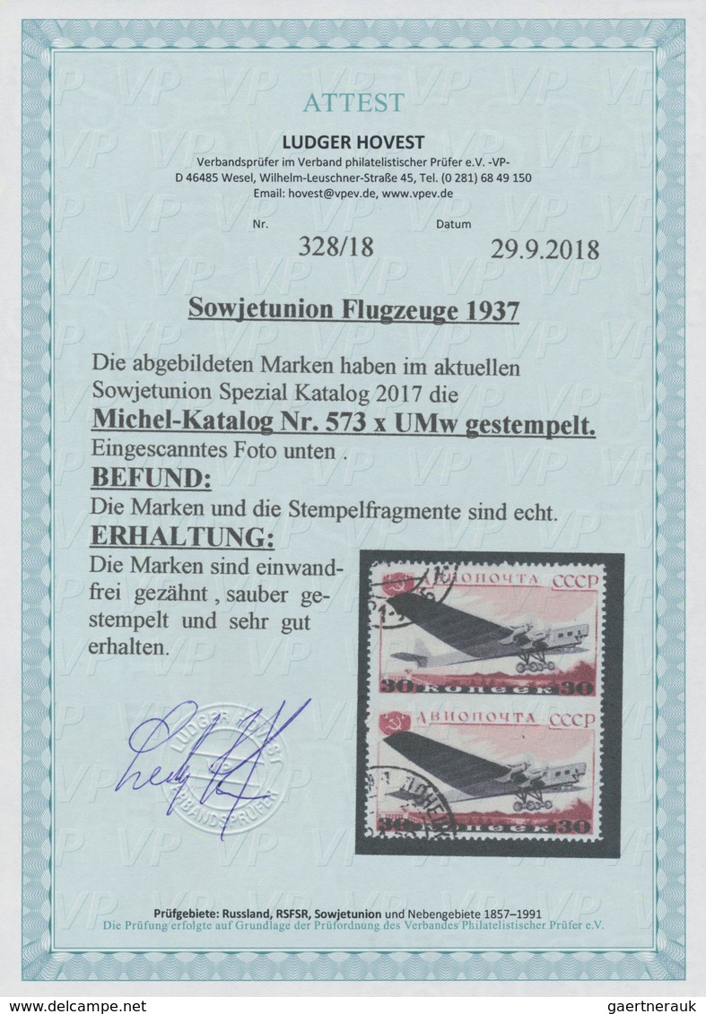 Sowjetunion: 1937, Airmails 30kop. "Tupolev ANT-6", Vertial Pair IMPERFORATE BETWEEN, Neatly Cancell - Covers & Documents