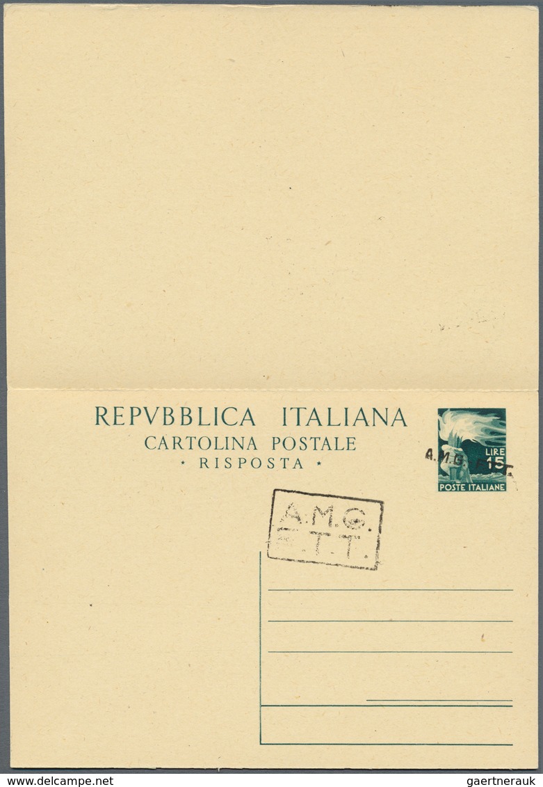 Triest - Zone A - Ganzsachen: 1950. Italian Paid Reply Postal Card 15/15 L Green With Type II Overpr - Marcophilia