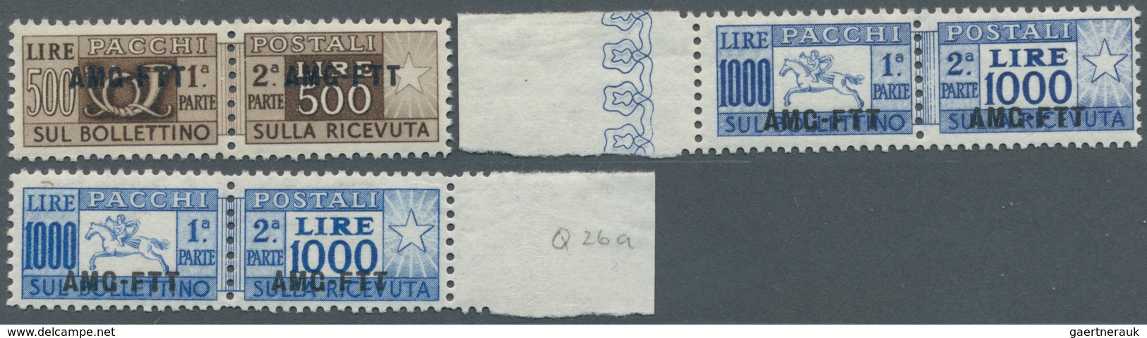Triest - Zone A - Paketmarken: 1949/1954, 1l. To 1000l., Set Of 15 Stamps (incl. 1000l. In Both Perf - Colis Postaux/concession