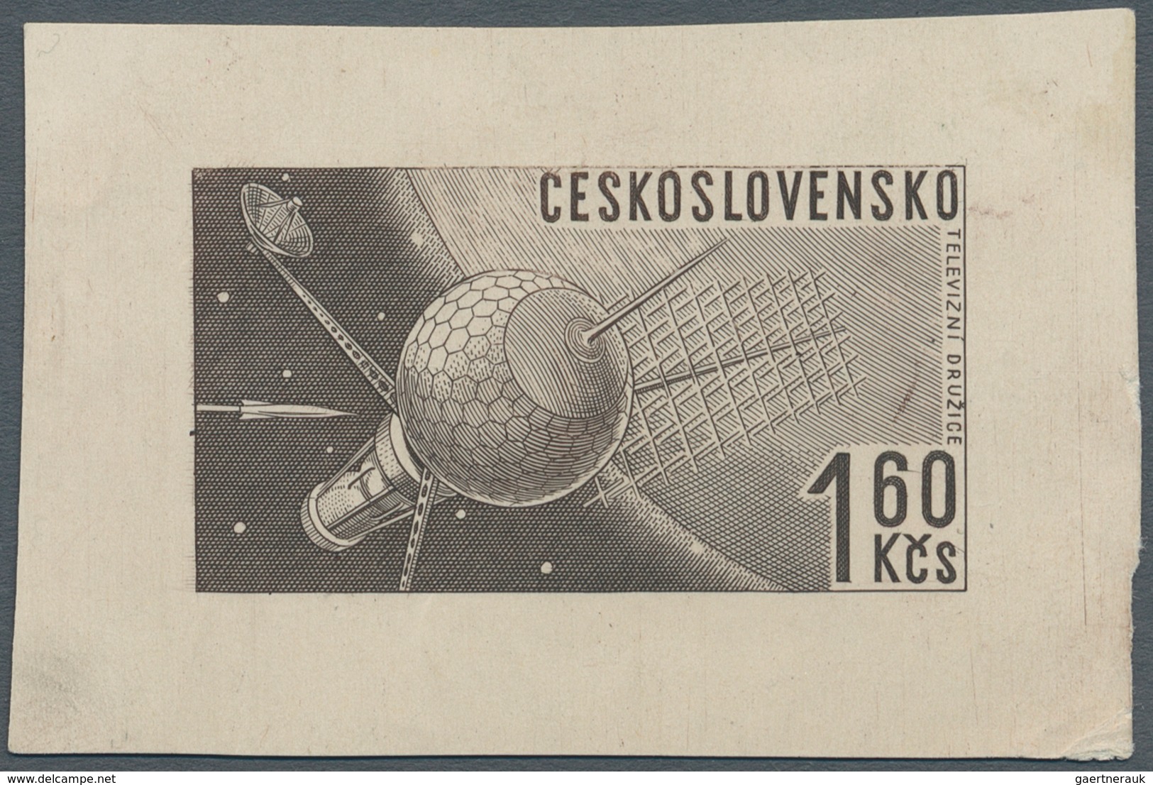 Tschechoslowakei: 1962. 1.60 K Satellite, Small Engraving Proof In Black. ÷ 1962. 1,60 K Satellite, - Neufs