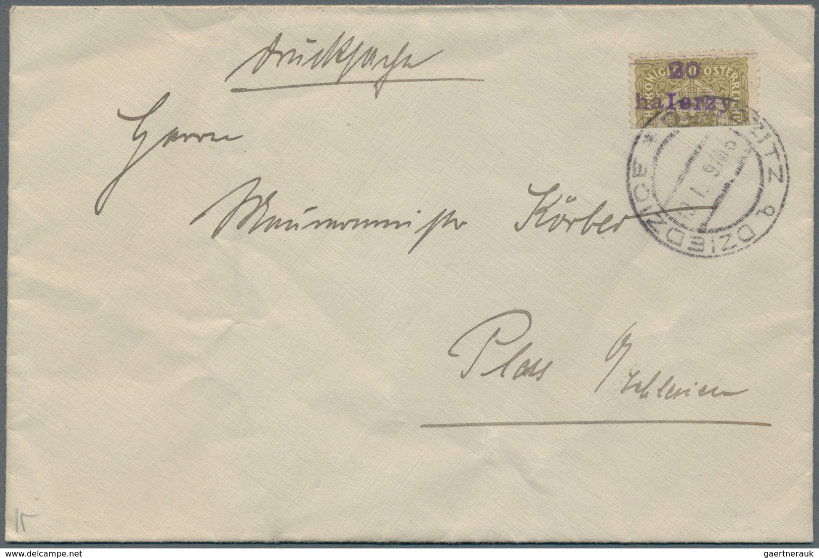 Tschechoslowakei - Ostschlesien: 1919 1919 Printed Matter With Bisected Stamp With Overprint 20 Hale - Autres & Non Classés