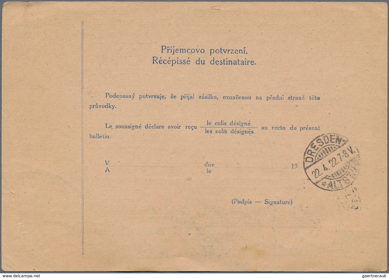 Tschechoslowakei - Ganzsachen: 1922, 10 H Ultramarine "Hradschin", Two Stationery Parcel Cards, Each - Ansichtskarten
